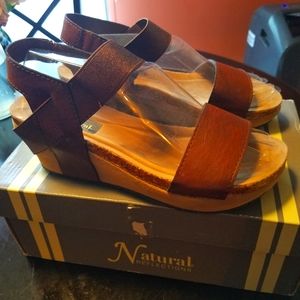 Wedge Sandals, Brown and Bronze, Size 8